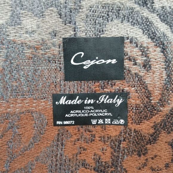 NWOT CEJON Gray, Tan & Brown Paisley 100% Acrylic Made in Italy Scarf Wrap - Picture 2 of 9